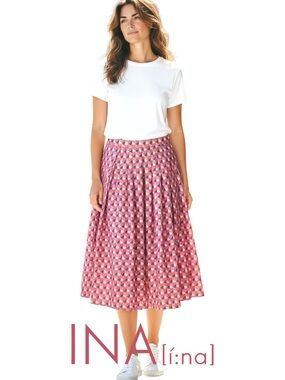 INA Pink/Black/Taupe Geo Pattern Iridescent A-Line Full Maxi Skirt (XS/S)